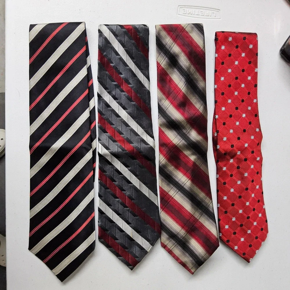 Jos A Bank Perry Ellis Pierre Cardin Ties Mens OS Red Black Striped Silk 4pc Lot